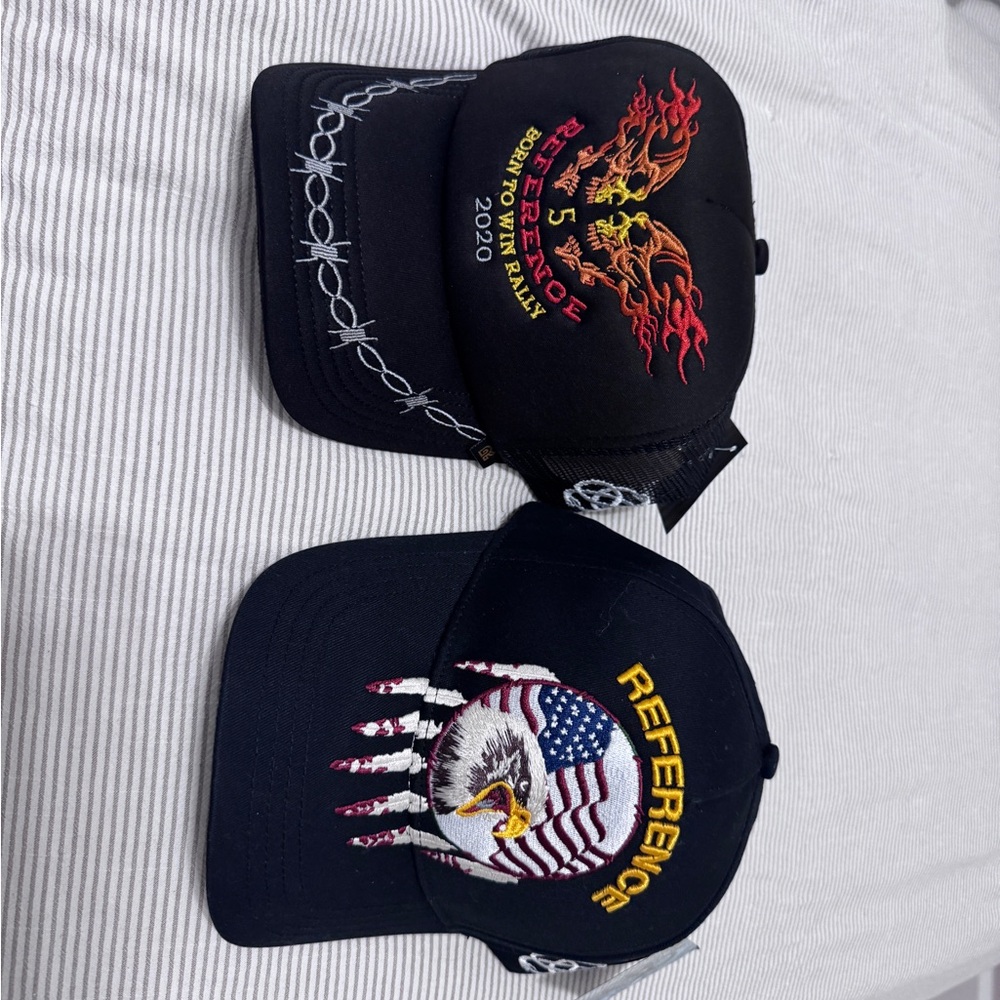 2-CAPS Embroidered Black Cap with Eagle Design